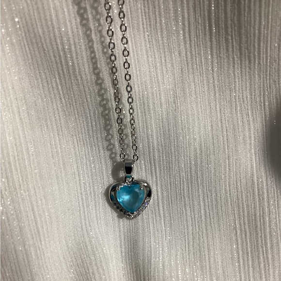 - Aqua Marine Blue Color enhanced Heart Pendant Silver Necklace - Picture 6 of 16